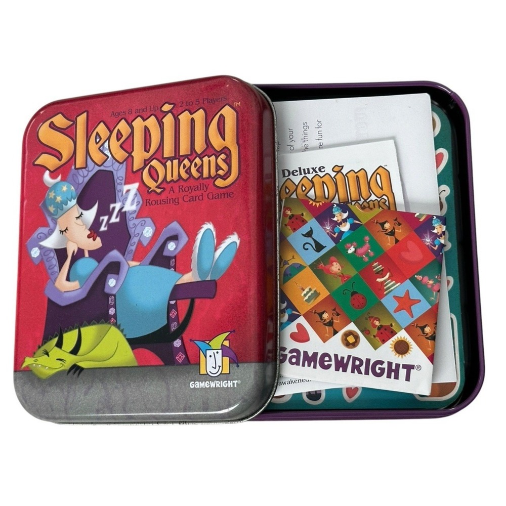 SLEEPING QUEENS Deluxe Card Game 2015 Gamewright Collector Tin With Stickers